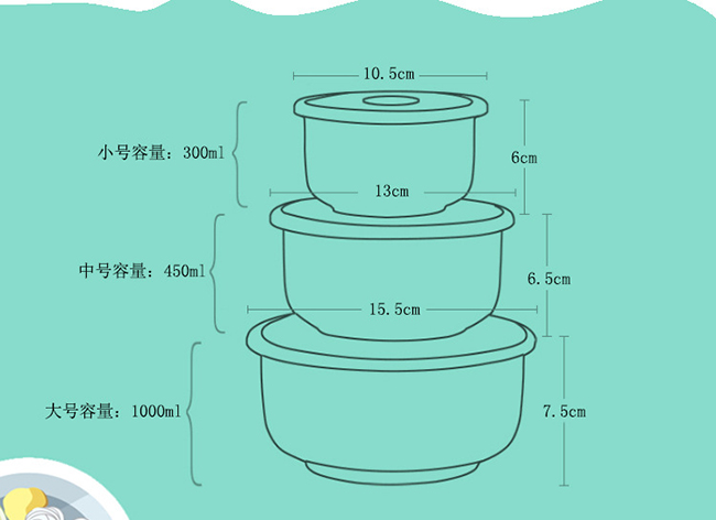 大密封骨瓷保鲜碗三件套